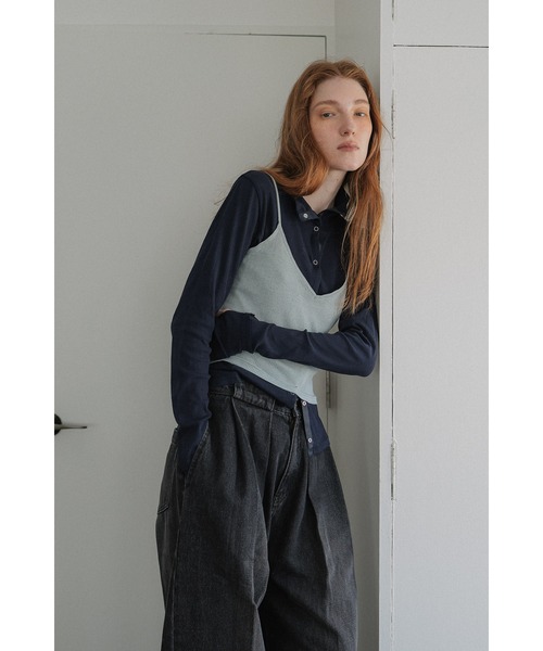 tento(テント)の「Ribbed High-Neck Cardigan & Cami Twin Set(Tシャツ/カットソー・レディース・ネイビー/ブラック・FREE)」の1枚目の写真