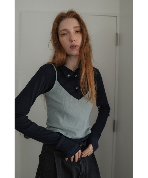 tento(テント)の「Ribbed High-Neck Cardigan & Cami Twin Set(Tシャツ/カットソー・レディース・ネイビー/ブラック・FREE)」の4枚目の写真