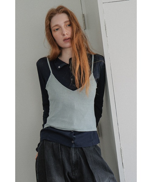 tento(テント)の「Ribbed High-Neck Cardigan & Cami Twin Set(Tシャツ/カットソー・レディース・ネイビー/ブラック・FREE)」の5枚目の写真