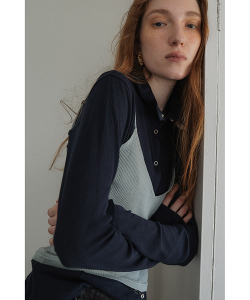 tento(テント)の「Ribbed High-Neck Cardigan & Cami Twin Set(Tシャツ/カットソー・レディース・ネイビー/ブラック・FREE)」の7枚目の写真