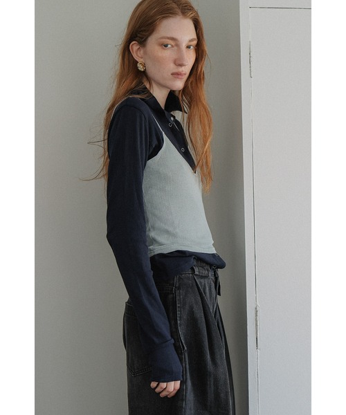 tento(テント)の「Ribbed High-Neck Cardigan & Cami Twin Set(Tシャツ/カットソー・レディース・ネイビー/ブラック・FREE)」の6枚目の写真