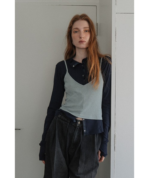tento(テント)の「Ribbed High-Neck Cardigan & Cami Twin Set(Tシャツ/カットソー・レディース・ネイビー/ブラック・FREE)」の3枚目の写真