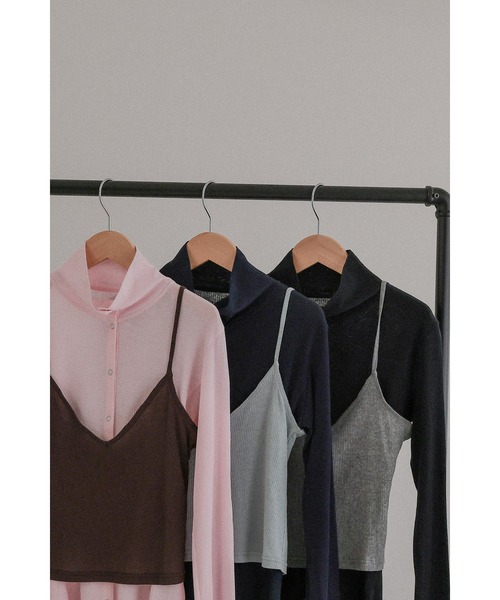 tento(テント)の「Ribbed High-Neck Cardigan & Cami Twin Set(Tシャツ/カットソー・レディース・ネイビー/ブラック・FREE)」の17枚目の写真