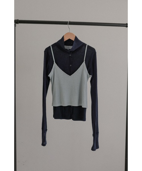 tento(テント)の「Ribbed High-Neck Cardigan & Cami Twin Set(Tシャツ/カットソー・レディース・ネイビー/ブラック・FREE)」の12枚目の写真