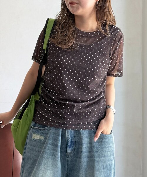 CPCM(シーピーシーエム)の「フェイクレイヤードドットシアーT(Tシャツ/カットソー・レディース・ブラック/グレー/ブラウン・FREE)」の1枚目の写真