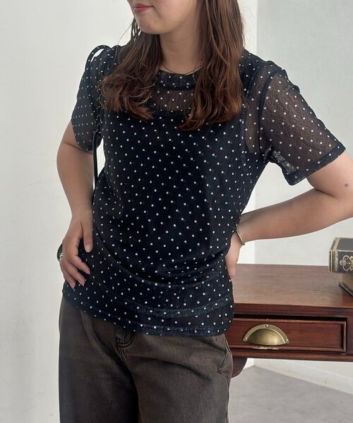 CPCM(シーピーシーエム)の「フェイクレイヤードドットシアーT(Tシャツ/カットソー・レディース・ブラック/グレー/ブラウン・FREE)」の13枚目の写真
