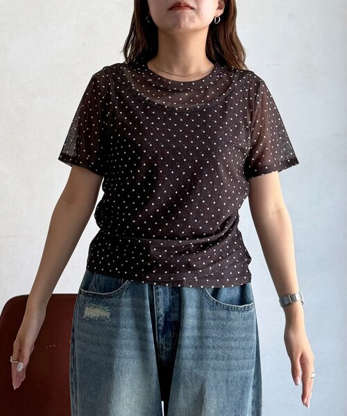 CPCM(シーピーシーエム)の「フェイクレイヤードドットシアーT(Tシャツ/カットソー・レディース・ブラック/グレー/ブラウン・FREE)」の21枚目の写真