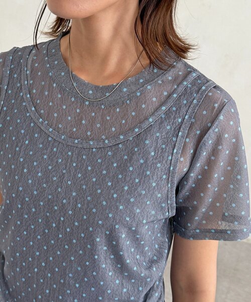 CPCM(シーピーシーエム)の「フェイクレイヤードドットシアーT(Tシャツ/カットソー・レディース・ブラック/グレー/ブラウン・FREE)」の4枚目の写真