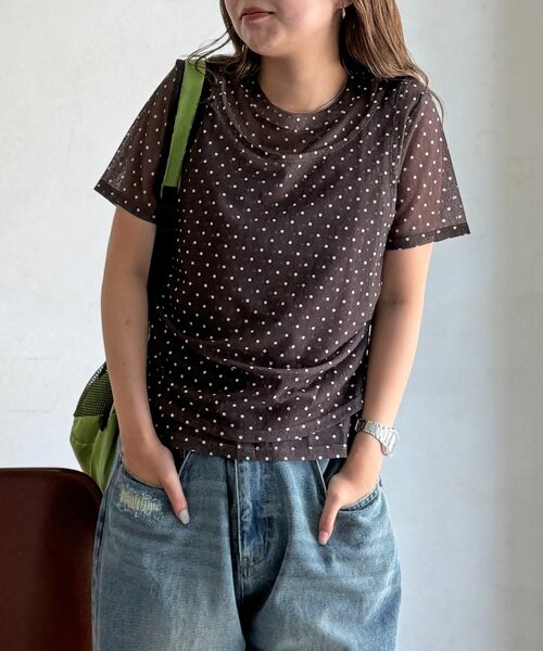 CPCM(シーピーシーエム)の「フェイクレイヤードドットシアーT(Tシャツ/カットソー・レディース・ブラック/グレー/ブラウン・FREE)」の11枚目の写真