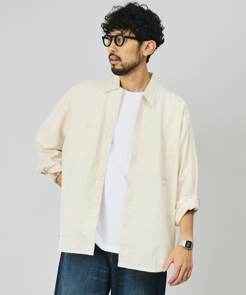 HINSON(ヒンソン)の「HINSON/ヒンソン 別注 シャンブレー ワーク ロングスリーブシャツ/リラックスフィット(シャツ/ブラウス・メンズ・ネイビー/ブルー/ストライプ/ナチュラル・MEDIUM/LARGE)」の20枚目の写真