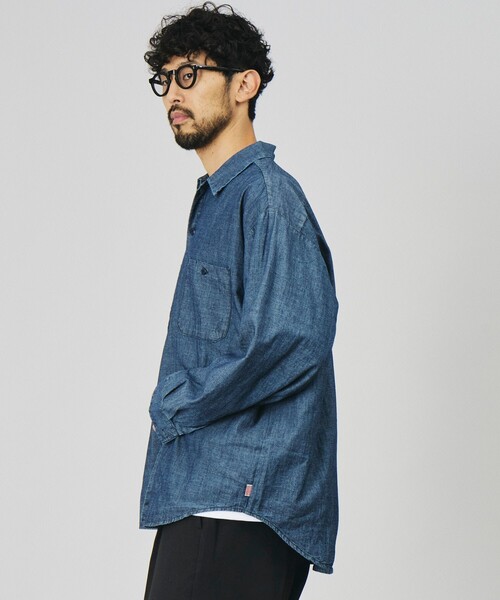 HINSON(ヒンソン)の「HINSON/ヒンソン 別注 シャンブレー ワーク ロングスリーブシャツ/リラックスフィット(シャツ/ブラウス・メンズ・ネイビー/ブルー/ストライプ/ナチュラル・MEDIUM/LARGE)」の17枚目の写真