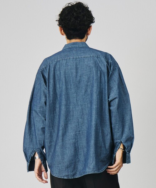 HINSON(ヒンソン)の「HINSON/ヒンソン 別注 シャンブレー ワーク ロングスリーブシャツ/リラックスフィット(シャツ/ブラウス・メンズ・ネイビー/ブルー/ストライプ/ナチュラル・MEDIUM/LARGE)」の16枚目の写真