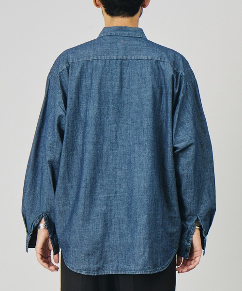 HINSON(ヒンソン)の「HINSON/ヒンソン 別注 シャンブレー ワーク ロングスリーブシャツ/リラックスフィット(シャツ/ブラウス・メンズ・ネイビー/ブルー/ストライプ/ナチュラル・MEDIUM/LARGE)」の12枚目の写真