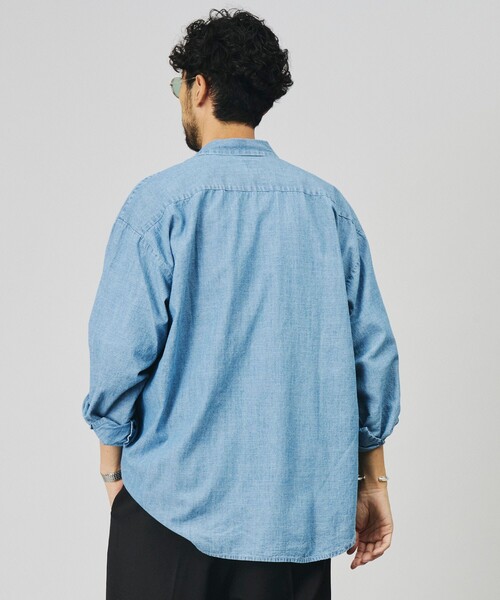 HINSON(ヒンソン)の「HINSON/ヒンソン 別注 シャンブレー ワーク ロングスリーブシャツ/リラックスフィット(シャツ/ブラウス・メンズ・ネイビー/ブルー/ストライプ/ナチュラル・MEDIUM/LARGE)」の6枚目の写真