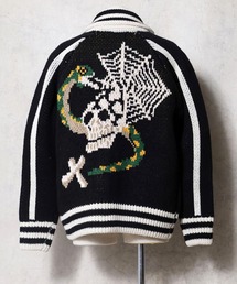 HOUSTON ヒューストン COWICHAN SWEATER(SKULL) / カウチンセーター スカジャン風 ニット カーディガン