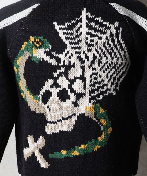 HOUSTON（ヒューストン）の「HOUSTON ヒューストン COWICHAN SWEATER（SKULL） / カウチンセーター スカジャン風 ニット カーディガン（カーディガン/ボレロ・メンズ・ブラック/ネイビー/マルーン・M/L/XL）」の12枚目の写真