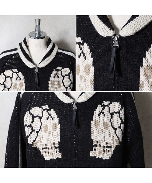 HOUSTON（ヒューストン）の「HOUSTON ヒューストン COWICHAN SWEATER（SKULL） / カウチンセーター スカジャン風 ニット カーディガン（カーディガン/ボレロ・メンズ・ブラック/ネイビー/マルーン・M/L/XL）」の11枚目の写真