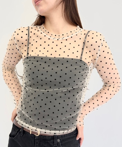 Alite cloth(アリーテクロス)の「ドット柄シアートップス チュールインナー(Tシャツ/カットソー・レディース・アイボリー/ブラック/ホワイト・F)」の2枚目の写真