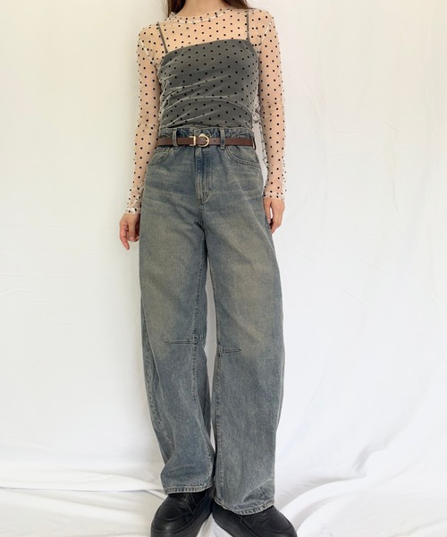 Alite cloth(アリーテクロス)の「ドット柄シアートップス チュールインナー(Tシャツ/カットソー・レディース・アイボリー/ブラック/ホワイト・F)」の4枚目の写真