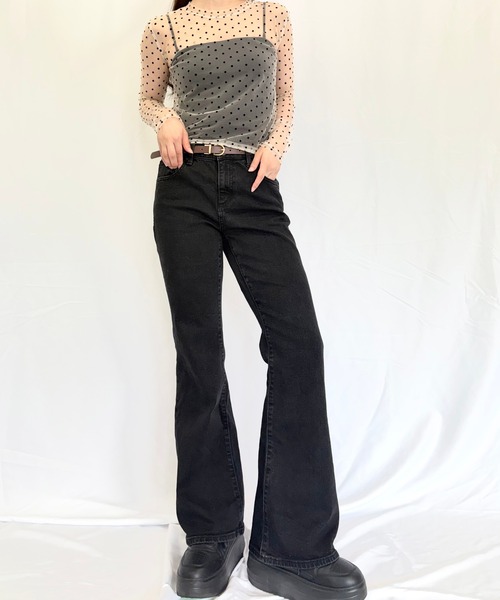 Alite cloth(アリーテクロス)の「ドット柄シアートップス チュールインナー(Tシャツ/カットソー・レディース・アイボリー/ブラック/ホワイト・F)」の6枚目の写真