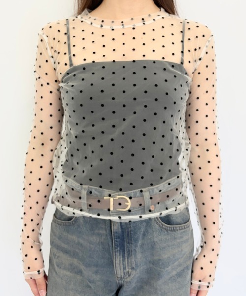 Alite cloth(アリーテクロス)の「ドット柄シアートップス チュールインナー(Tシャツ/カットソー・レディース・アイボリー/ブラック/ホワイト・F)」の8枚目の写真