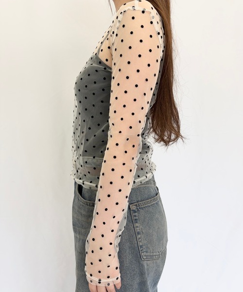 Alite cloth(アリーテクロス)の「ドット柄シアートップス チュールインナー(Tシャツ/カットソー・レディース・アイボリー/ブラック/ホワイト・F)」の9枚目の写真