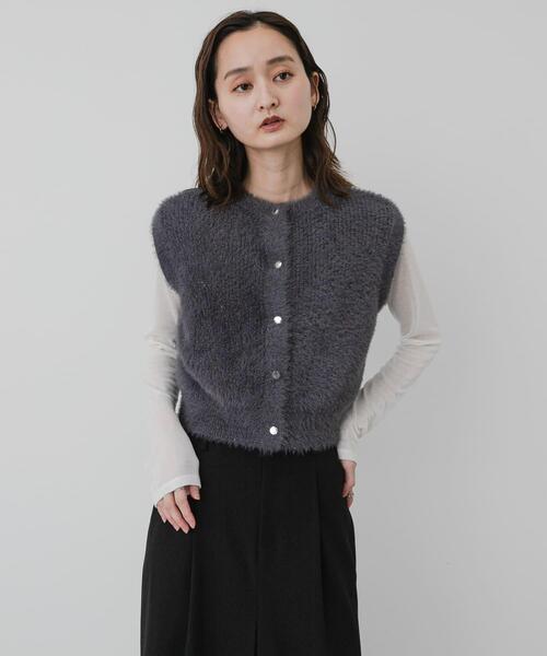 SENSE OF PLACE by URBAN RESEARCH(センスオブプレイスバイアーバンリサーチ)の「『洗濯可』ラメシャギーフロントボタンノースリーブニット(ニット/セーター・レディース・チャコールグレー/ライトブルー/アイボリー・ONE)」の11枚目の写真