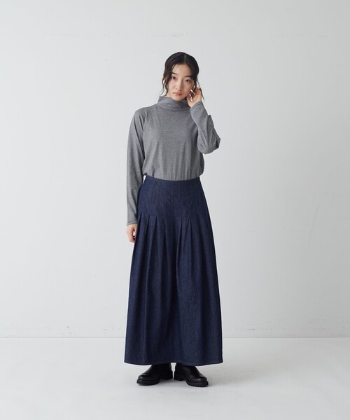 conges payes ADIEU TRISTESSE（コンジェ ペイエ アデュートリステス）の「タックディテールスカート（スカート・レディース・インディゴブルー/カーキ・38）」の11枚目の写真