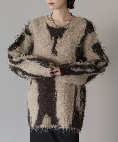 r.(アールドット)の「ニュアンス柄 シャギーニット(ニット/セーター・レディース・ブラウン/ベージュ/ブラック・FREE)」の1枚目の写真