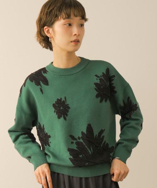 Bou Jeloud(ブージュルード)の「フラワージャガード柄ニットプルオーバー(Tシャツ/カットソー・レディース・グリーン/グレー/ブラック・FREE)」の3枚目の写真