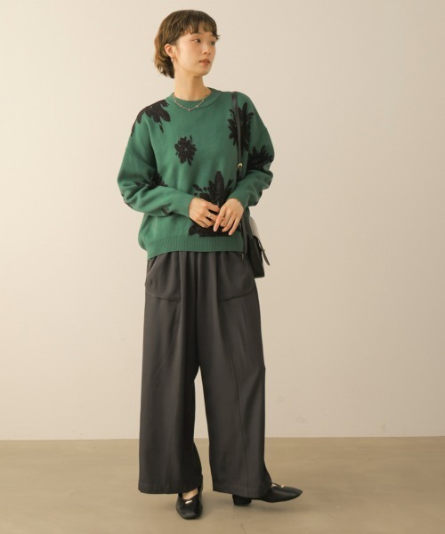 Bou Jeloud(ブージュルード)の「フラワージャガード柄ニットプルオーバー(Tシャツ/カットソー・レディース・グリーン/グレー/ブラック・FREE)」の9枚目の写真