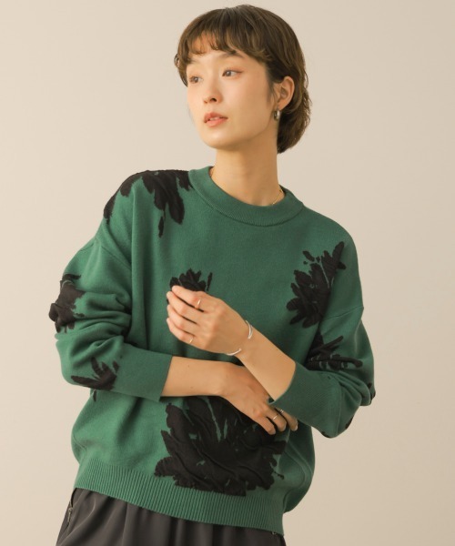 Bou Jeloud(ブージュルード)の「フラワージャガード柄ニットプルオーバー(Tシャツ/カットソー・レディース・グリーン/グレー/ブラック・FREE)」の17枚目の写真