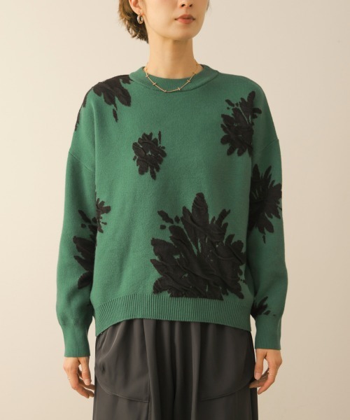 Bou Jeloud(ブージュルード)の「フラワージャガード柄ニットプルオーバー(Tシャツ/カットソー・レディース・グリーン/グレー/ブラック・FREE)」の18枚目の写真