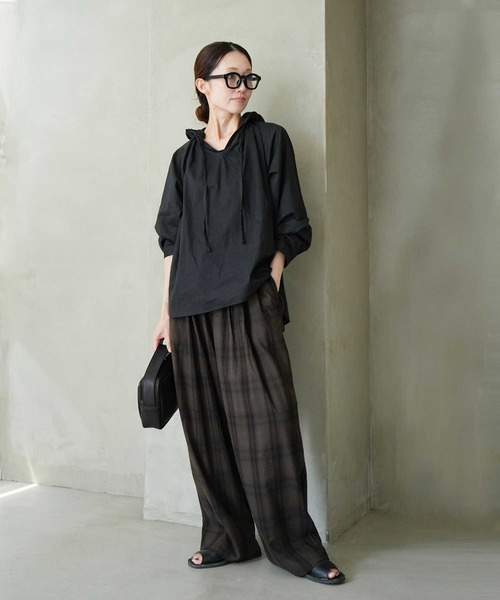SOLAMONAT LARME（ソラモナラーム）の「ネルチェックパンツ（その他パンツ・レディース・ブラウン/グレー・38）」の2枚目の写真