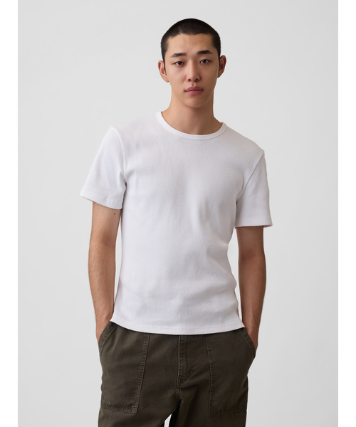 GAP(ギャップ)の「シュランケン リブTシャツ(Tシャツ/カットソー・メンズ・ホワイト/ブラック/グレー・M/XS/XL/L/S)」の4枚目の写真
