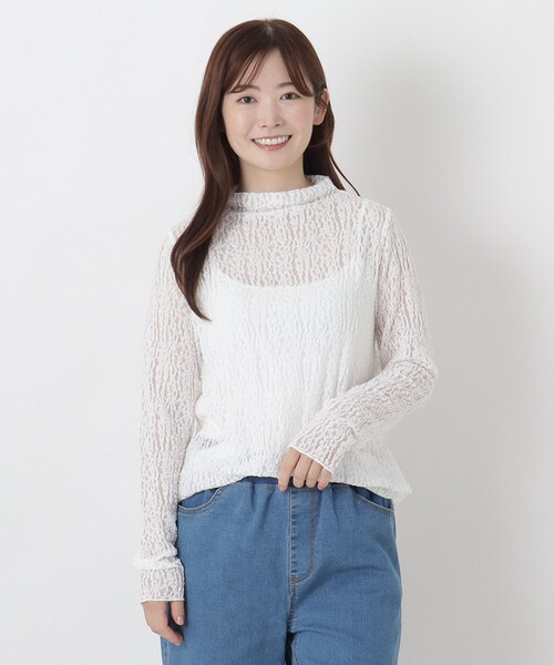 one'sterrace(ワンズテラス)の「ストレッチレース ボトルネックプルオーバー(Tシャツ/カットソー・レディース・アイボリー系8/ブラック系8・02)」の1枚目の写真