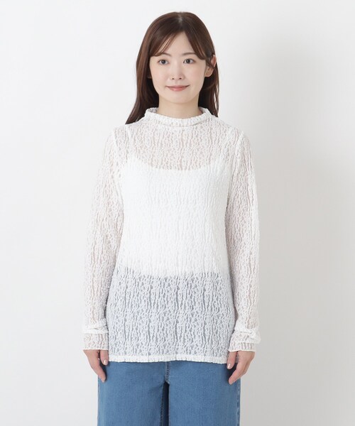 one'sterrace(ワンズテラス)の「ストレッチレース ボトルネックプルオーバー(Tシャツ/カットソー・レディース・アイボリー系8/ブラック系8・02)」の3枚目の写真