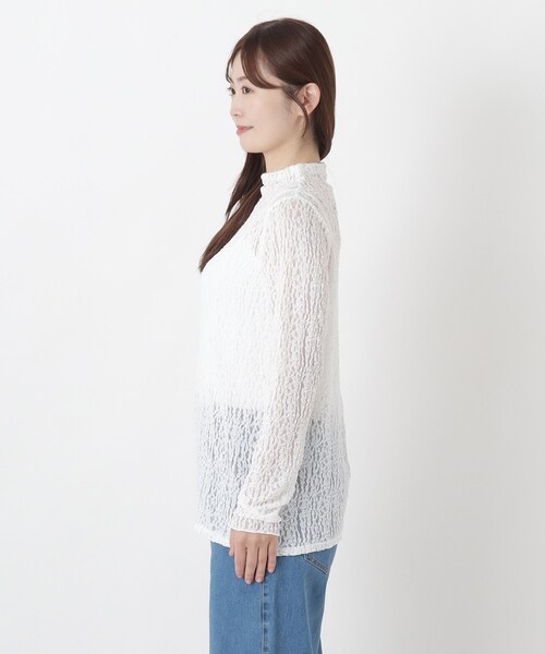 one'sterrace(ワンズテラス)の「ストレッチレース ボトルネックプルオーバー(Tシャツ/カットソー・レディース・アイボリー系8/ブラック系8・02)」の4枚目の写真