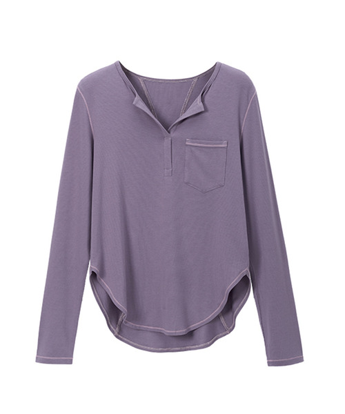 BUTTON SEOUL（ボタンソウル）の「[ウィメンズ] ソフトヘンリーネックポケットロングスリーブ（全4色）（Tシャツ/カットソー・レディース・アイボリー/パープル系その他/ブラック/ホワイト・SMALL/MEDIUM/LARGE）」の4枚目の写真