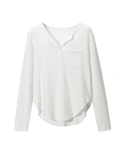 BUTTON SEOUL（ボタンソウル）の「[ウィメンズ] ソフトヘンリーネックポケットロングスリーブ（全4色）（Tシャツ/カットソー・レディース・アイボリー/パープル系その他/ブラック/ホワイト・SMALL/MEDIUM/LARGE）」の5枚目の写真