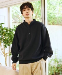 限定展開 ヘンリーネック スナップボタン スウェット
