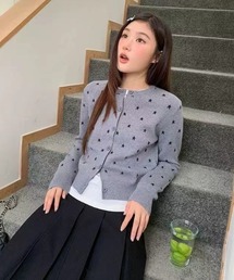 ミニスター柄 フロントボタンニットカーディガン