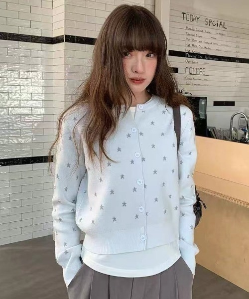 SHERU(シェル)の「ミニスター柄 フロントボタンニットカーディガン(ニット/セーター・レディース・グレー/ブラック/ホワイト・M)」の13枚目の写真