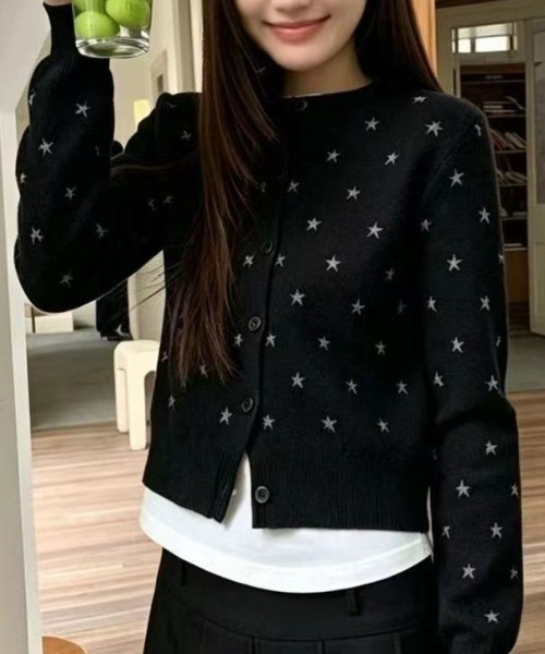 SHERU(シェル)の「ミニスター柄 フロントボタンニットカーディガン(ニット/セーター・レディース・グレー/ブラック/ホワイト・M)」の14枚目の写真