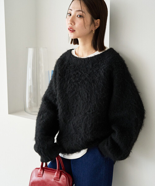 FREAK'S STORE(フリークスストア)の「限定展開 ミックスシャギー ラグラン ニット プルオーバー(ニット/セーター・レディース・ブラック/グレー/ブラウン/ナチュラル/イエロー/ネイビー/ピンク・フリ-)」の2枚目の写真