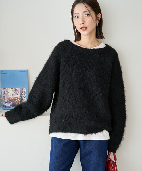 FREAK'S STORE(フリークスストア)の「限定展開 ミックスシャギー ラグラン ニット プルオーバー(ニット/セーター・レディース・ブラック/グレー/ブラウン/ナチュラル/イエロー/ネイビー/ピンク・フリ-)」の17枚目の写真