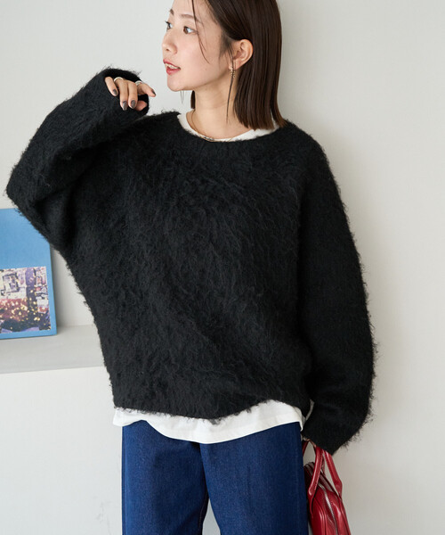 FREAK'S STORE(フリークスストア)の「限定展開 ミックスシャギー ラグラン ニット プルオーバー(ニット/セーター・レディース・ブラック/グレー/ブラウン/ナチュラル/イエロー/ネイビー/ピンク・フリ-)」の18枚目の写真