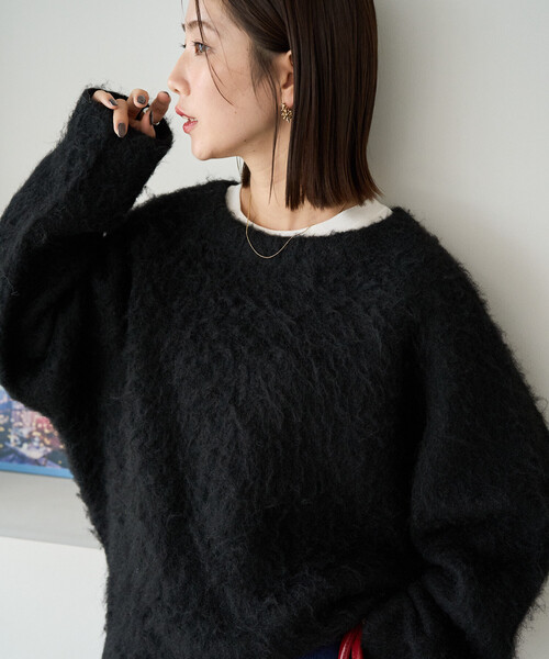 FREAK'S STORE(フリークスストア)の「限定展開 ミックスシャギー ラグラン ニット プルオーバー(ニット/セーター・レディース・ブラック/グレー/ブラウン/ナチュラル/イエロー/ネイビー/ピンク・フリ-)」の19枚目の写真