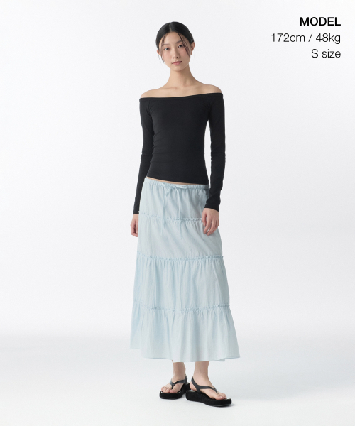 MUSINSA STANDARD WOMAN（ムシンサスタンダードウーマン）の「ウィメンズコットンティアードロングスカート[ペイルブルー]（スカート・レディース・その他・X-SMALL/S/M/L）」の2枚目の写真