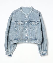 ノーカラー デニムジャケット ケミカルウォッシュ ケミカルウォッシュ」に該当するデニムジャケットファッション通販